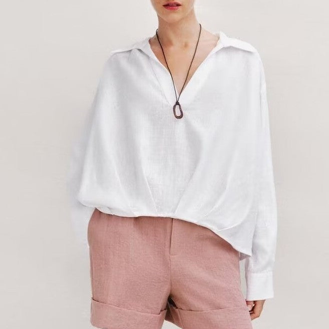 Women Clothing Office Loose Puffy Hem Long Sleeve Shirt