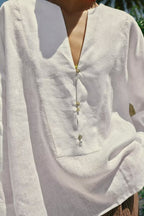 Women Clothing Office Loose Solid Color V neck Long Sleeve