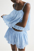 Women Clothing Summer Embroidered Strap Top Embroidered Shorts Sets
