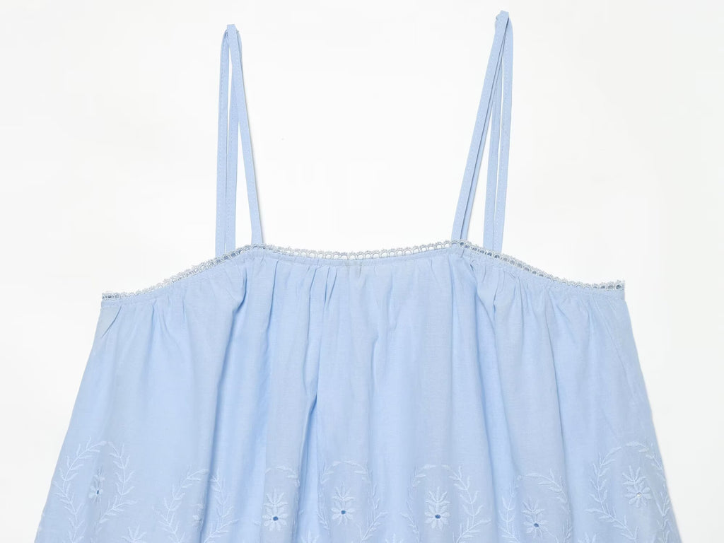 Women Clothing Summer Embroidered Strap Top Embroidered Shorts Sets