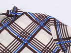 Plaid turtleneck shirt shoulder and sleeve with blue and brown check lines