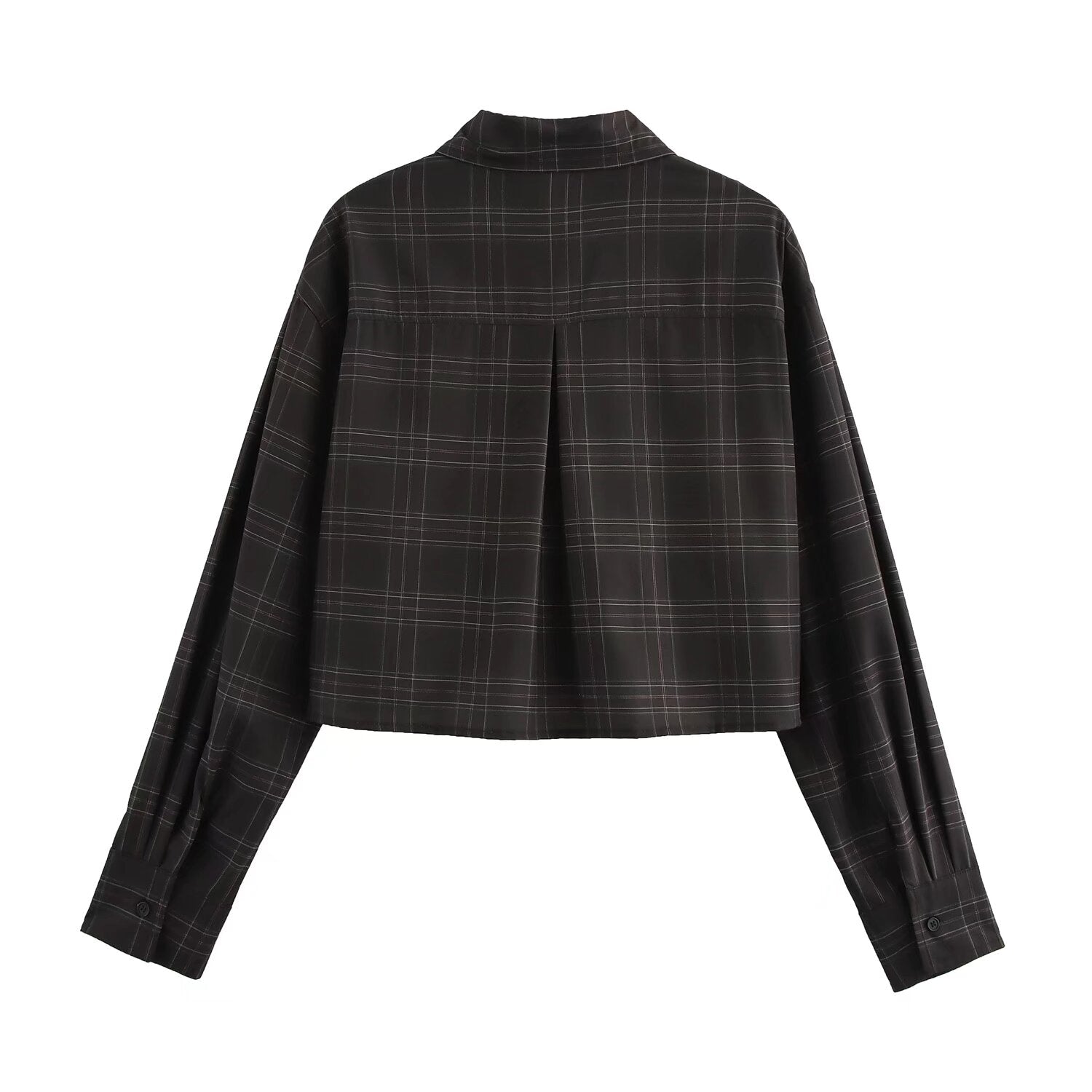 Women Clothing Summer Black Bottom All Match Casual Plaid Short Shirt