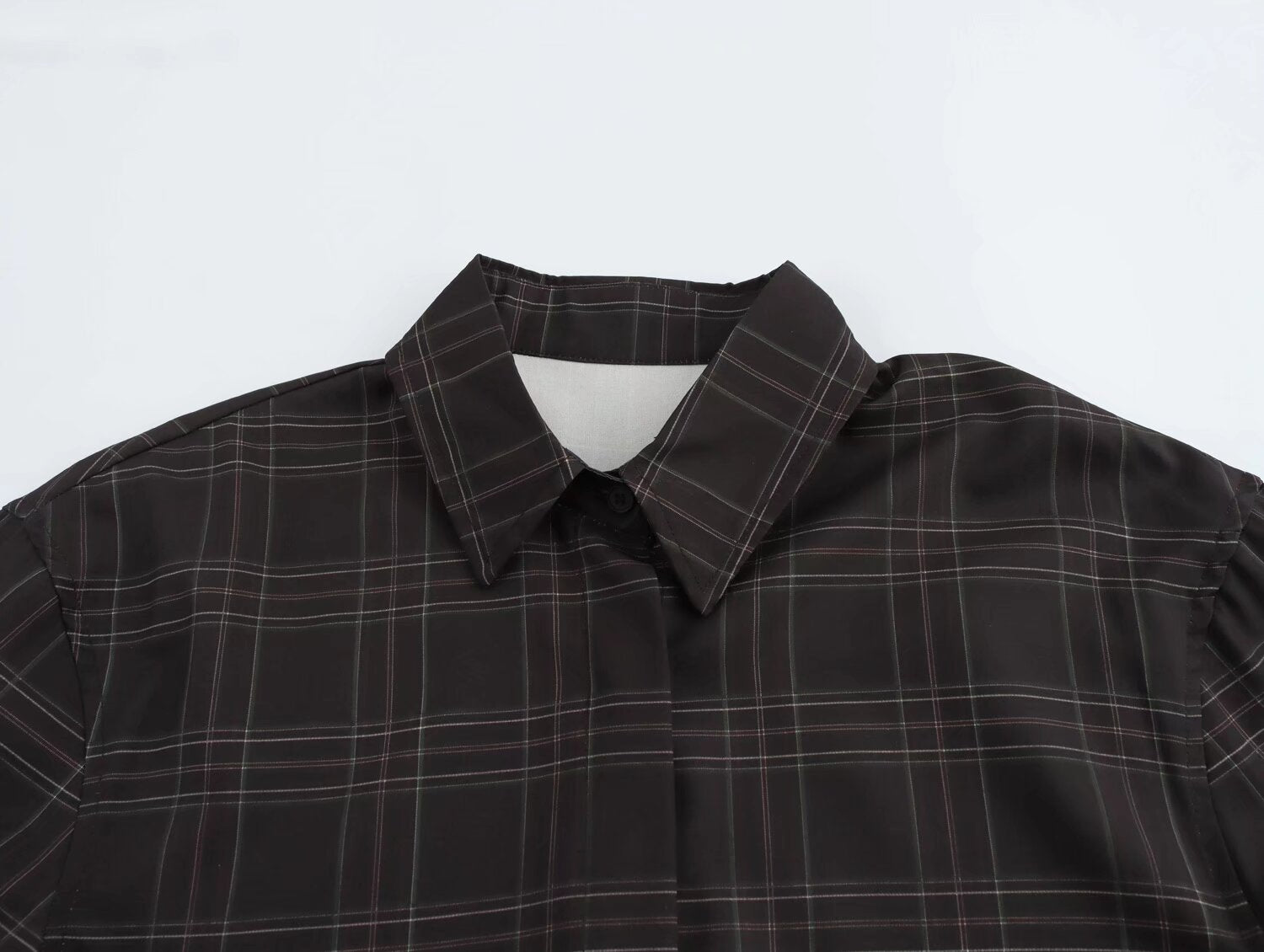 Women Clothing Summer Black Bottom All Match Casual Plaid Short Shirt