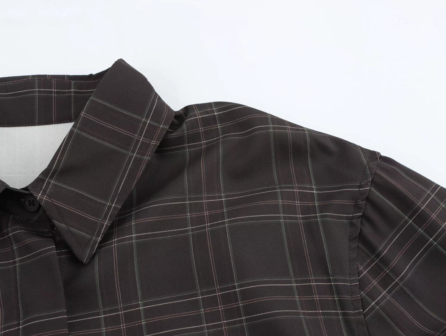 Women Clothing Summer Black Bottom All Match Casual Plaid Short Shirt