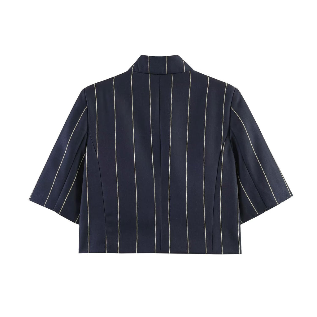 Women Clothing Top Blended Striped Shirt Blended Striped Trousers