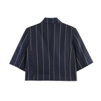 Women Clothing Top Blended Striped Shirt Blended Striped Trousers