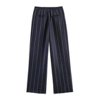 Women Clothing Top Blended Striped Shirt Blended Striped Trousers