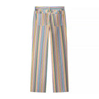 Multi vertical-striped high-waist straight-leg pants with back pockets
