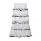 Women Clothing Sexy V neck Lace Polka Dot Top Flounce Peplum Hip Wrapped Skirt Set