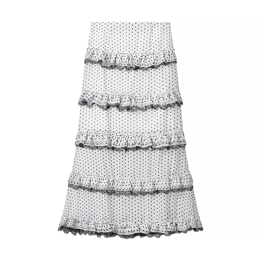 Women Clothing Sexy V neck Lace Polka Dot Top Flounce Peplum Hip Wrapped Skirt Set