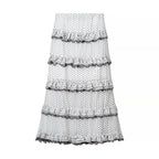 Women Clothing Sexy V neck Lace Polka Dot Top Flounce Peplum Hip Wrapped Skirt Set