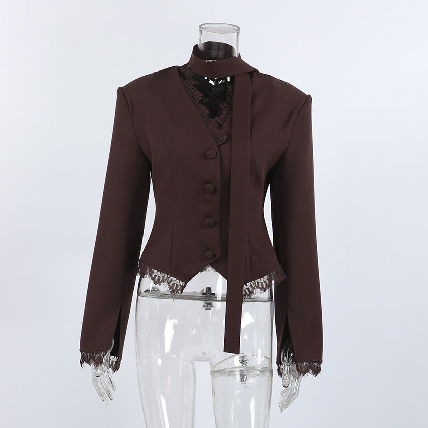 Women's Lace Detail Waist-Tie Coat