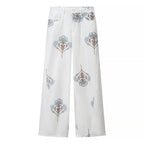 Women Clothing Summer Cool Floral Print Sling Wide Leg Pants Two Piece Set