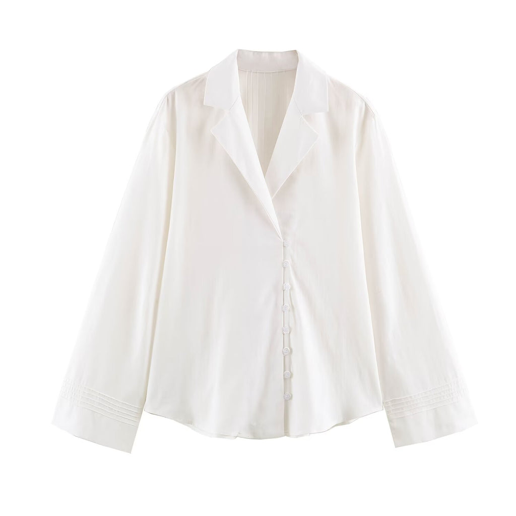 Women Spring Solid Button Top Shirt Pant Sets