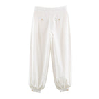 Women Spring Solid Button Top Shirt Pant Sets