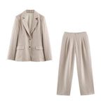 Women Clothing Summer Pleated Blazer Straight Leg Pants Sets