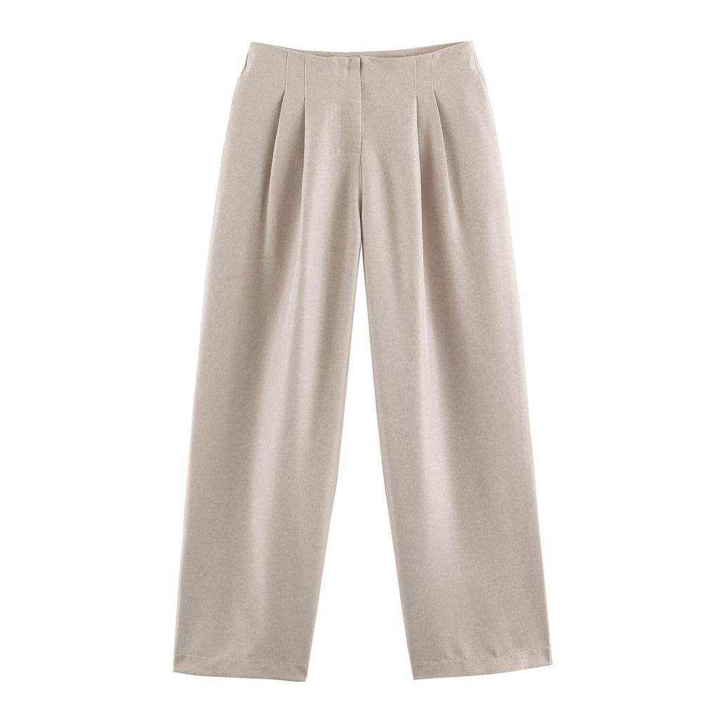 Women Clothing Summer Pleated Blazer Straight Leg Pants Sets