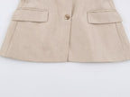 Women Clothing Summer Pleated Blazer Straight Leg Pants Sets
