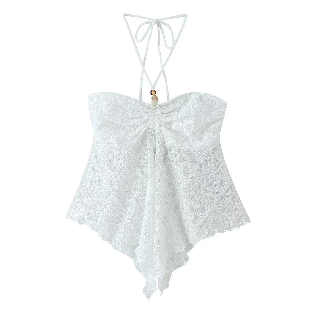 Women's Asymmetric Halter Lace Top