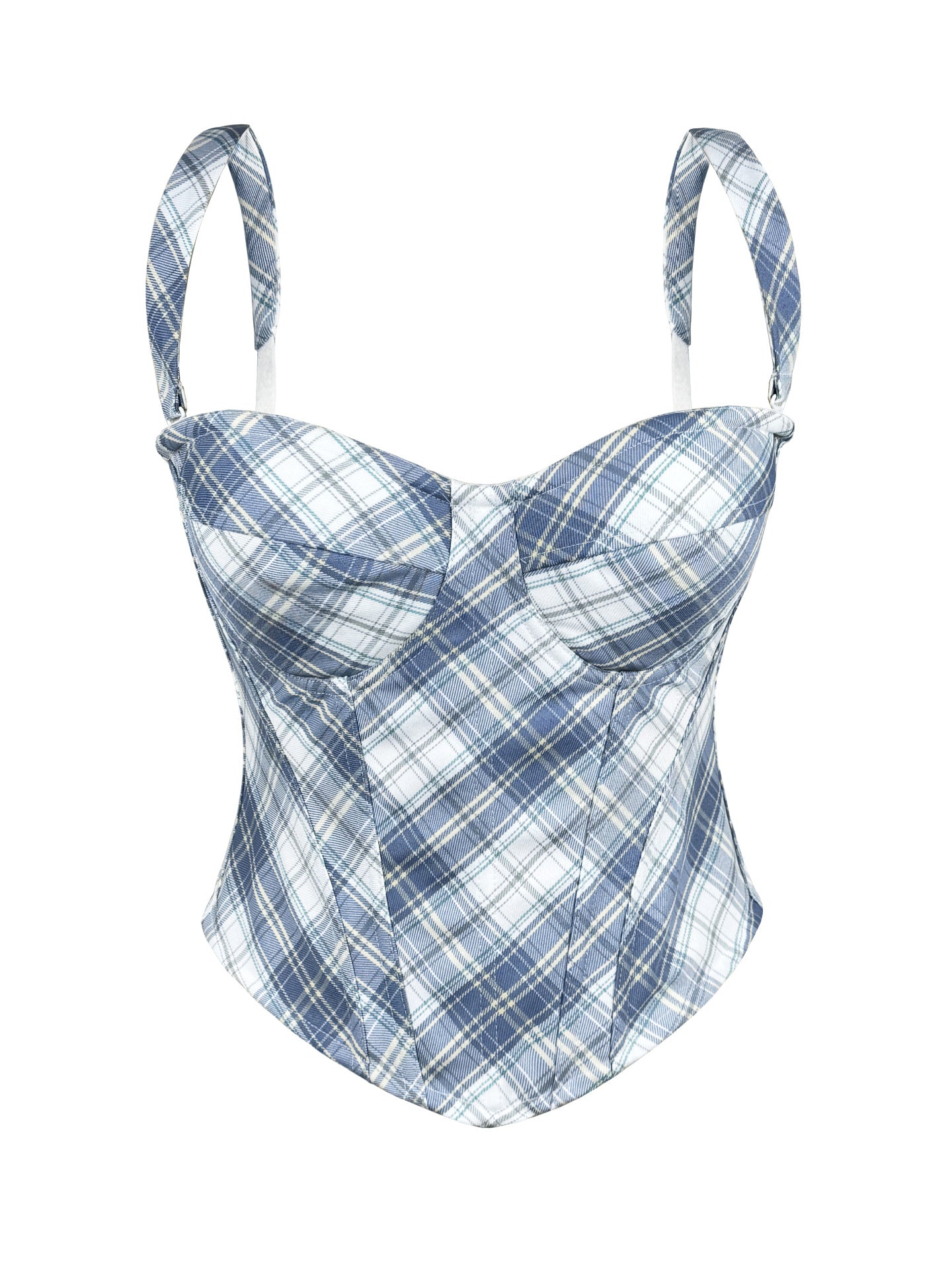 Summer Plaid Boning Corset Bra Chest Pad Outer Wear Daily