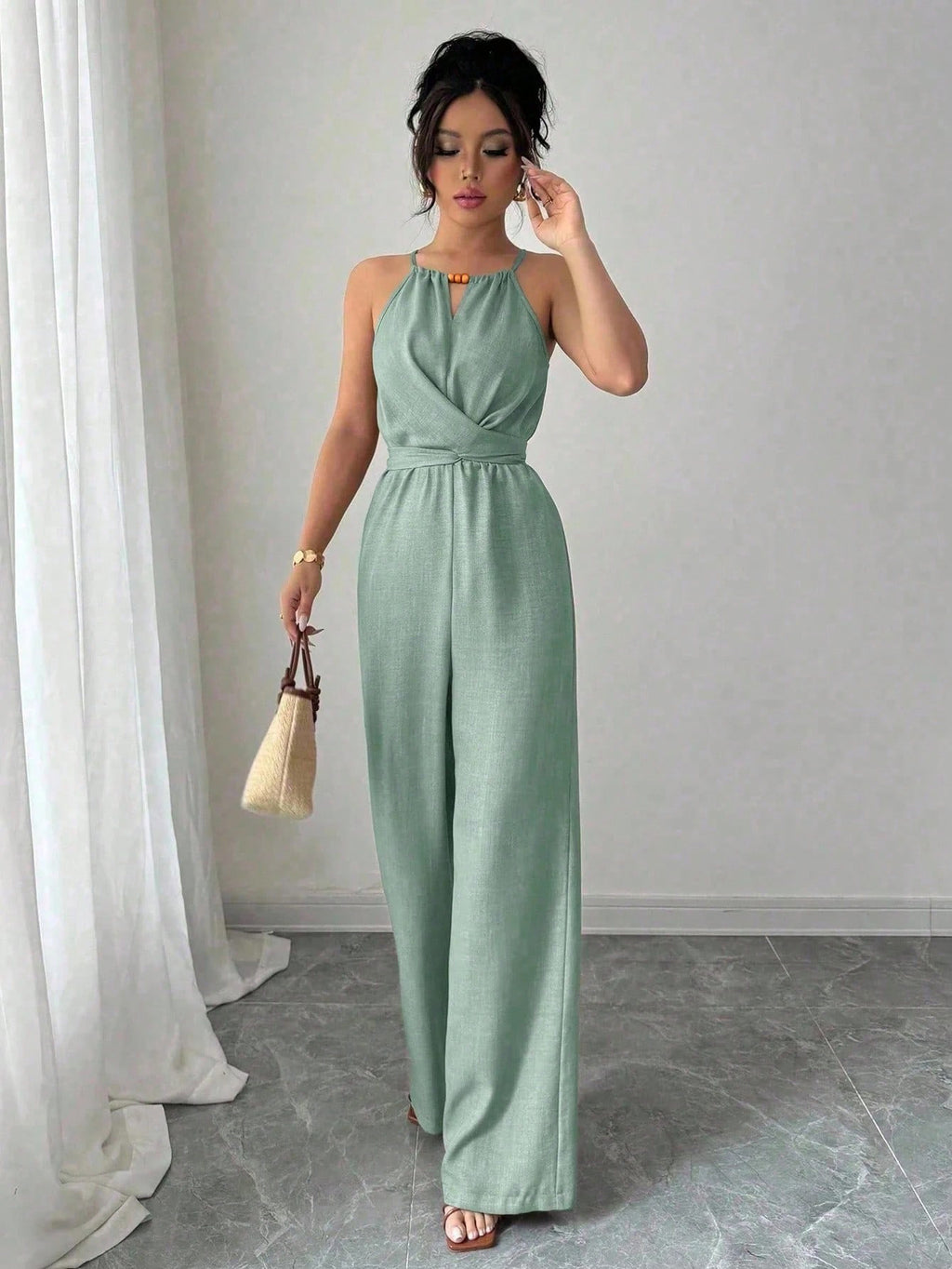 Halter Jumpsuit Waist Tight Drape Office Jumpsuit