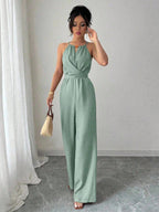 Halter Jumpsuit Waist Tight Drape Office Jumpsuit