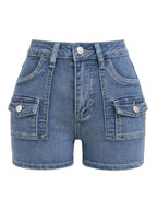 Women Clothing Sexy Denim Shorts HW Elastic Hip Pants Retro