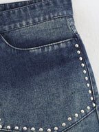 Women Summer Sexy Retro Mid Waist Sweet Cool Rivet Heavy