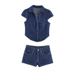 Polka dot denim shirt and shorts set
