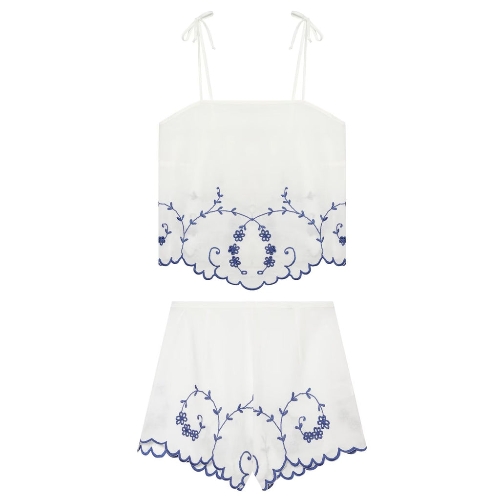 Summer Blended Embroidered Top Casual Shorts Sets