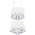 Summer Blended Embroidered Top Casual Shorts Sets