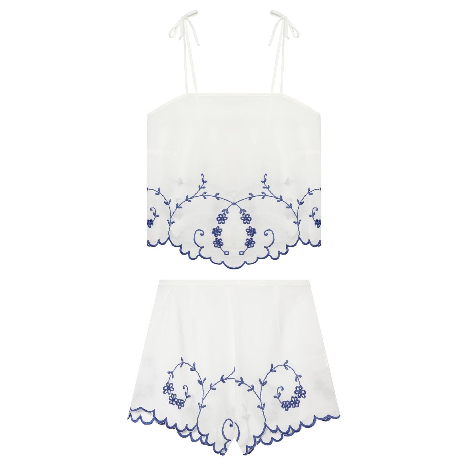 Summer Blended Embroidered Top Casual Shorts Sets