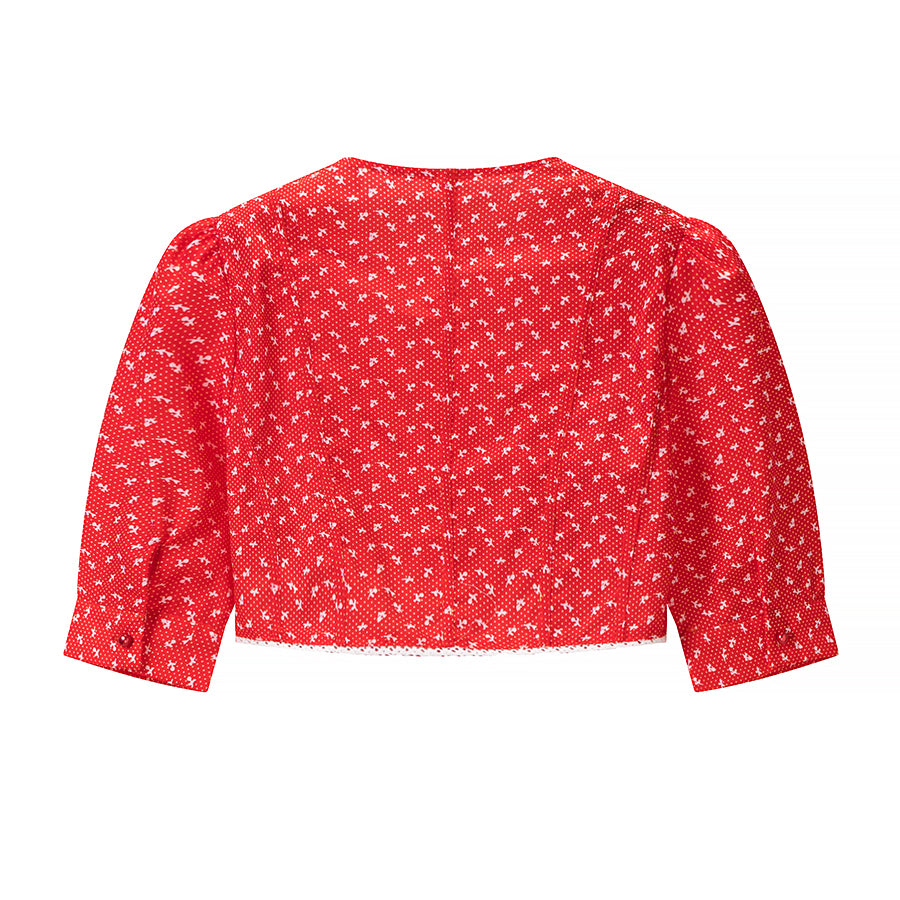 Women Retro Printed Crew neck Short Top Flounced Skirt Set
