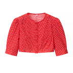 Women Retro Printed Crew neck Short Top Flounced Skirt Set