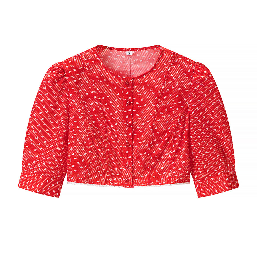 Women Retro Printed Crew neck Short Top Flounced Skirt Set