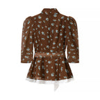 Women Floral round Neck Waist Trimming Slimming Waist