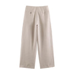 Women Collared Long Sleeve with Padded Shoulder Waist Tight High Waist Straight Leg Pants Sets