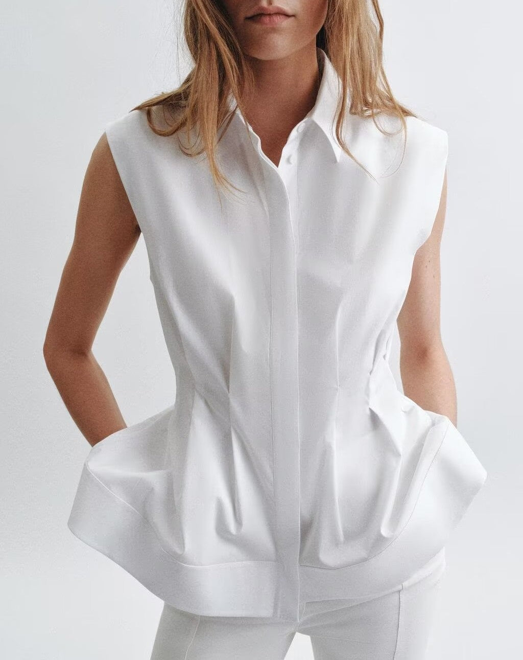 Women Clothing Summer Collared SL Single Breasted Pleated