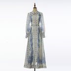 Women Vacation Print Long Dress Long Sleeved Shirt Two