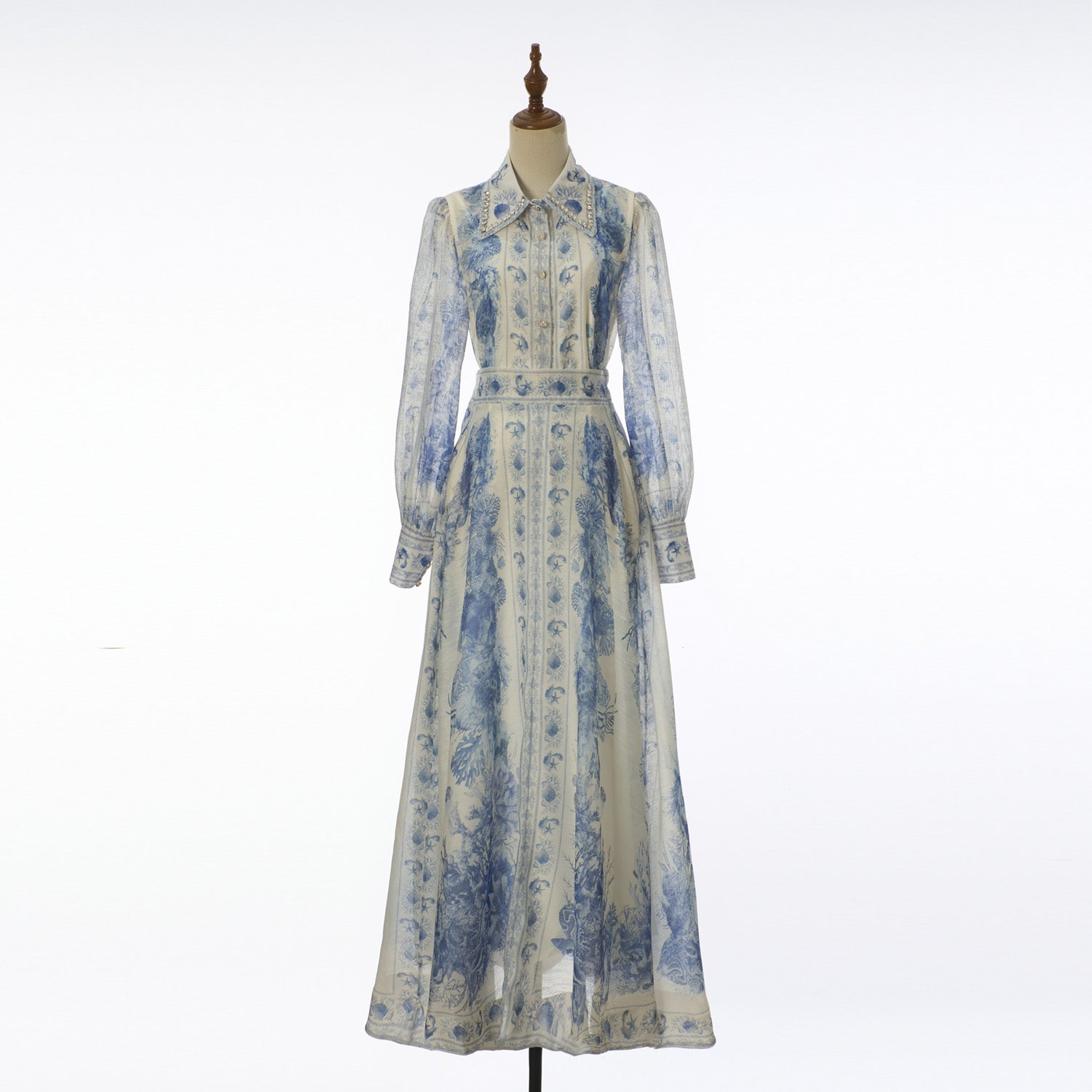 Women Vacation Print Long Dress Long Sleeved Shirt Two
