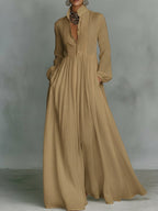 Women's Pleated Long Sleeve Dress