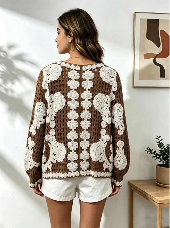 Women Multi Color V Neck Knitted Fall Cardigan