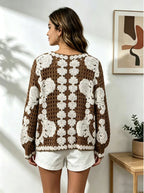 Women Multi Color V Neck Knitted Fall Cardigan