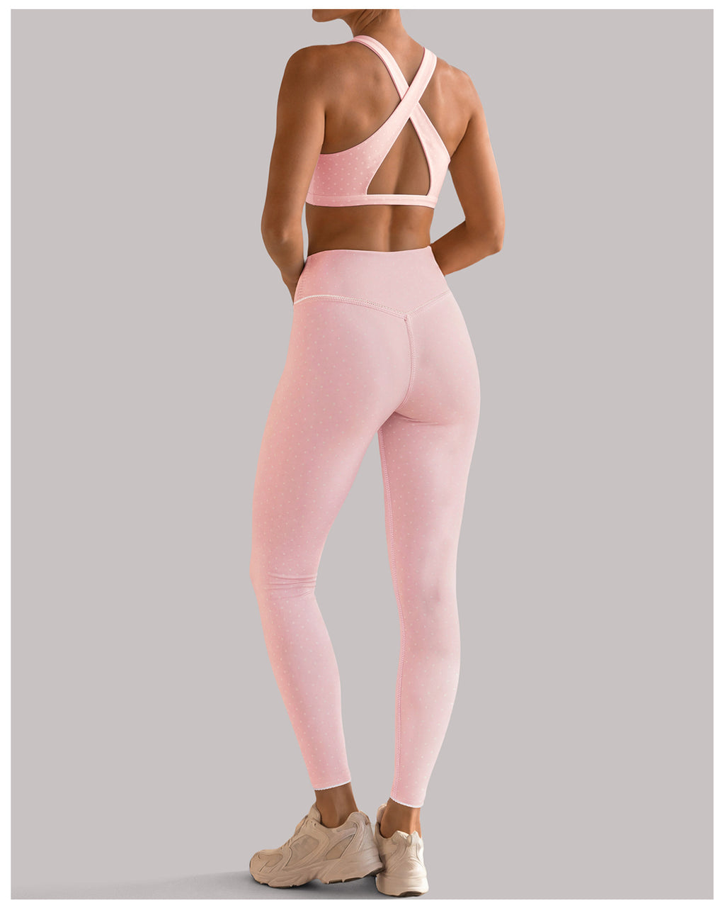 Polka Dot Women Yoga HW Peach Hip Fitness Pants Cross