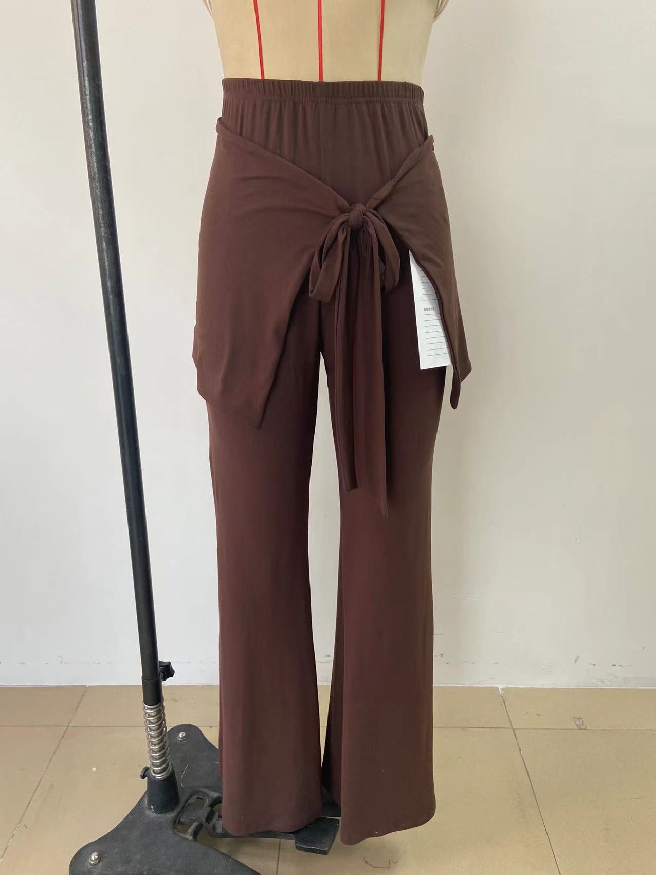 Faux Two Piece Lace up Trousers Women High Waist Slimming Irregular Asymmetric Two Piece Set Pants