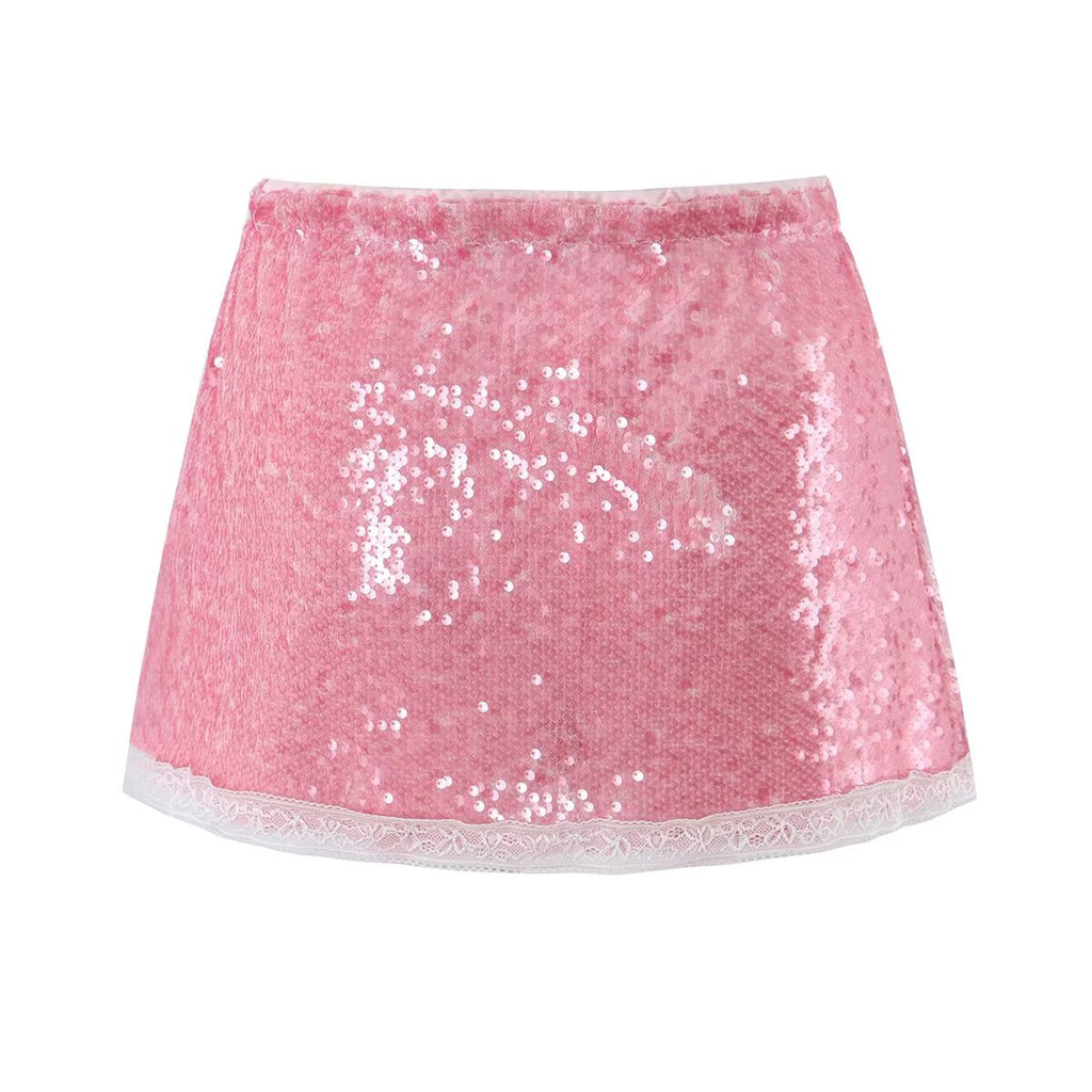 Women Clothing Fashionable All Match Sequined Mini Skirt
