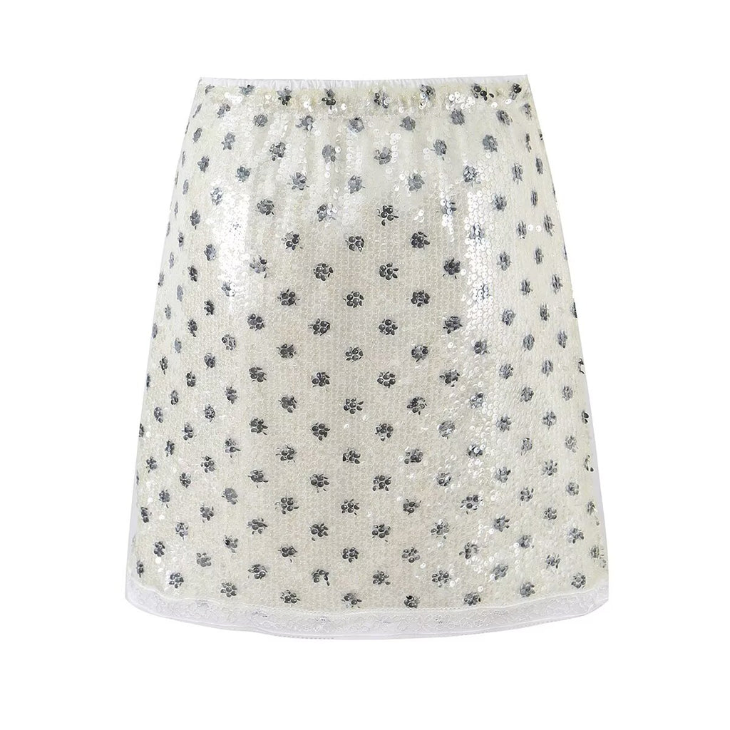 HW Sequined Polka Dot Skirt Women Summer Slimming