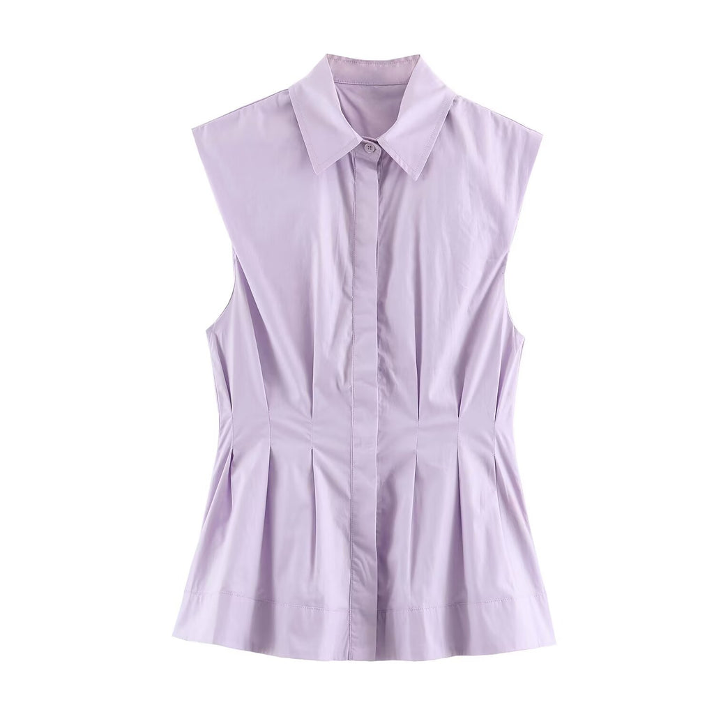 Graceful Fashionable Women Sleeveless Pleated Shirt