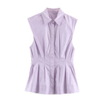 Graceful Fashionable Women Sleeveless Pleated Shirt