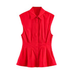 Graceful Fashionable Women Sleeveless Pleated Shirt